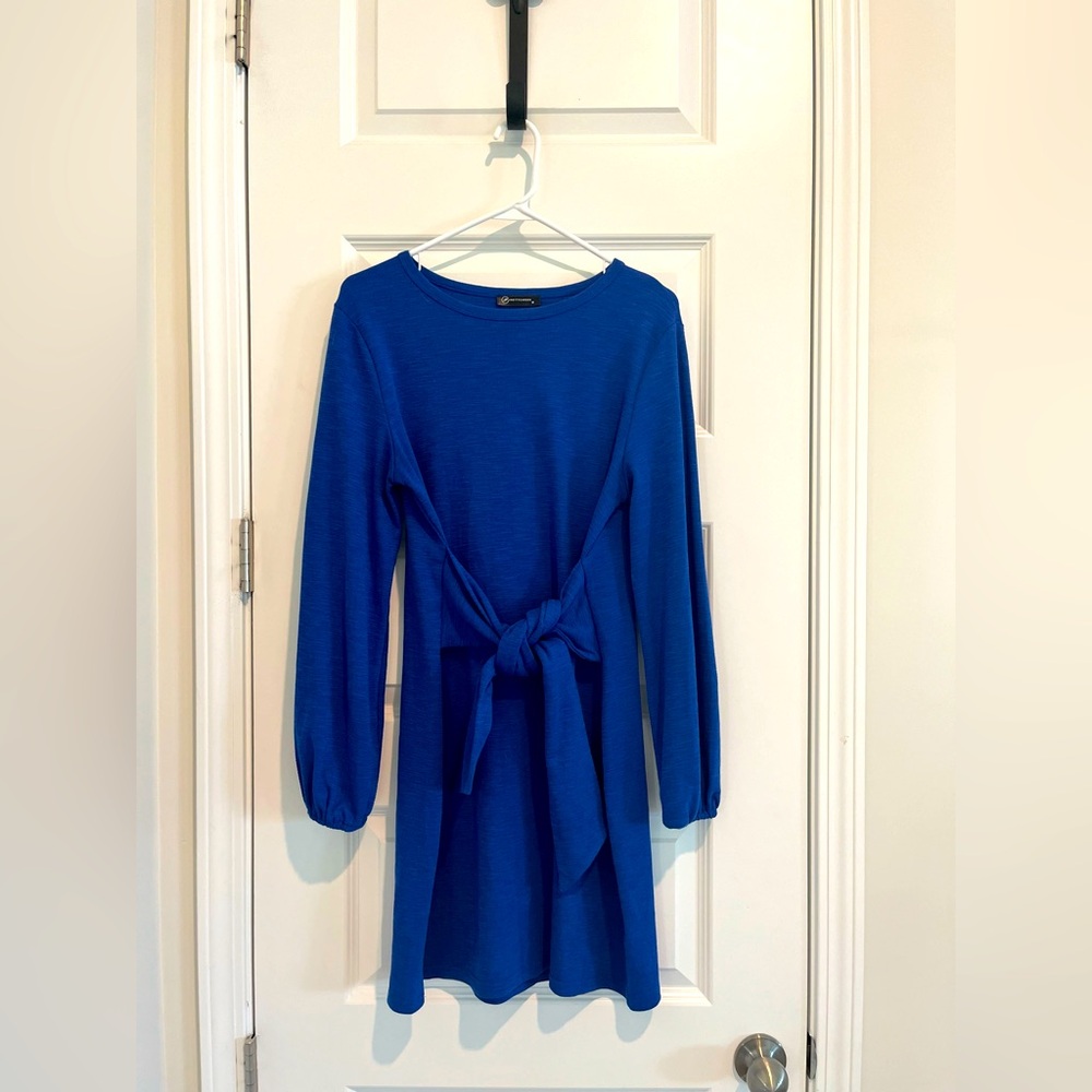 PRETTYGARDEN Womens Long Lantern Sleeve Crewneck Tie Waist Knit Cocktail Dress